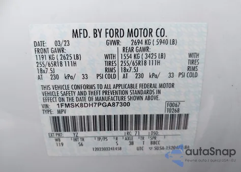 2023 Ford Explorer Xlt from USA, damaged, VIN 1FMSK8DH7PGA87300